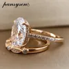 Bague Solitaire PANSYSEN 9ct Radiant Cut 9 * 13MM lab Diamond Ring ensembles pour femmes Solid 925 Sterling Silver 18K Rose Gold Color Rings 230425