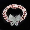 Bangle Hip Hop Bling Out 2 rzęd CZ Miain Bransoletka kubańska mężczyzna mężczyźni Kamień Kamień Kamienna Butterfly Bracelets 12 mm