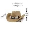 Bérets Femmes Kaki Turquoise Ceinture Cowboy Chapeau Floppy Plage Chapeaux D'été Paille Dames Protection UV Hommes Panama Soleil