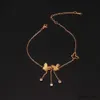 Anklets Gold Color Vintage Butterfly Tassel Bead Chain Anklets For Women Stainless Steel Anklet Bracelet Gifts Jewelry Wholesale R231125