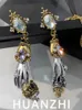 Stud HUANZHI Retro Skeleton Hands Zircon Drop Earrings for Woman Hip-hop Golden Crown Skeleton Dangle Earrings Jewelry Wholesale Gift 231124