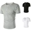 T-shirts voor heren Zomer mannen Casual Solid Color False V Kraagknop Decoratief T-shirt 230425