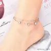 Fußkettchen Edelstahl Neue Mode Edlen Schmuck 2-Schicht Zylinder Perlen Kristall Zirkon Reifen Form Charme Kette Fußkettchen Für Frauen R231125