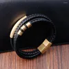 Charm Armband Multi-Layer Leather Armband Rostfritt stål Metall Luxury Bangles For Men Accessories Friend Make Gifts