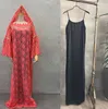 Vêtements ethniques Femmes africaines Dentelle Creuse Abaya Robes Guipure Cord Boubou Bazin Robe longue Robe avec intérieur et écharpe Ensembles Dames