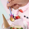 100st Creative 304 Rostfritt stål Små kaffeskedar Gitarrform Dessert Spoon Stirring Spoon Lovely Titanium Plated Ice Scoop Cake Ice Scream