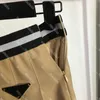 Triangle Badge Pleated Skirts Womens High Waist Skirt Letter Skirts for Female Khaki Party Lady Skirt