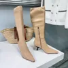 Sling Boot designer de luxo couro de bezerro salto stiletto The Row Mulheres spike botas elásticas moda de alta qualidade botas de joelho tamanho 35-40