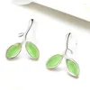 Stud Earrings Simple Bud Leaf Fashion Green Gem Student Elegant Girl Leisure Party Jewelry Anniversary Gift