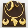 Halsbandörhängen sätter nigerianska guldpläterade smycken kvinnliga afrikanska kopparhänge och båge med armband ring för brud
