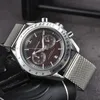 Omeg Frist Watch для мужчин 2024 Мужские часы пять игл все циферблаты работают Quartz Watch Top Luxury Brand Clock Hronograph Fashion Steel и кожаный ремешок Speedmaster O-07