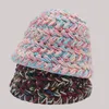 Bérets d'hiver chapeaux de seau chauds femmes tissés à la main couleur tricoté chapeau de pêcheur 2023 mode casquettes de bassin décontractées pour dames rose Panama