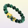 Bracelets à maillons Bracelet PIXIU doré perles de pierre verte Couple énergie apporter chance courageuse richesse Feng Shui pour femmes hommes5478629