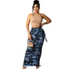 Vestidos de grife Roupas Femininas Moda Verão Camuflagem Estampa Saia Cintura Aperto Vestido Longo Ajustável em Ambos os Lados Saias Irregulares