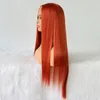 Cabelo de renda sintética vermelha de cobre Cabelo macio natural Longo gengibre reto amarrado fibra de reposição resistente ao calor