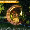 Lâmpadas de gramado Lua Fada Luz Solar Ao Ar Livre Jardim Fada Luzes de Estaca IP55 À Prova D 'Água Lâmpada de Gramado Metal Fada Borboleta Quintal Lâmpada Decorativa Q231125