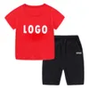 Kläder sätter bomullsmärke småbarn pojkar barn kläder tryck kort ärm t-shirt+shorts 2 stycken set baby pojke outfit