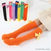 Chaussettes enfants chaussettes princesse pour bébé enfants 3D couleurs contrastées gros nœud noeud chaussettes longues filles mignonnes de bande dessinée sur les chaussettes hautes du genou