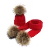 Chapéus Chapéus Real Raccoon Fur Pompons Chapéu com Lenço para Crianças Beanie Inverno Quente Malha Acessórios Infantil Bonnet Skullies 231124