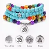 Pendant Necklaces Turquoise Natural Stone Necklace Multi-layer Colorful Yoga Om Tree Of Life Lotus For Women Men Jewelry GiftPendant