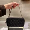 Caviar / Cuir d'agneau Femmes Designer Double Zipper Portefeuille Sac 19x10cm Matériel en métal doré Chaîne Matelasse Multi Pochettes Luxe Bandoulière Sac à main