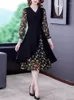 Casual Dresses Spring Autumn Midi Dress for Women Elegant Long Sleeve Black Chiffon Floral Evening 2023 Fashion V-Neck Party