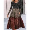 Casual Jurken Mode O-hals Lange Mouw Print Maxi Jurk Vrouwen 2023 Herfst Winter Losse Grote Zoom Elegante Vintage Voor