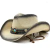 Berretti Uomo Donna Cappelli da sole da cowboy Cappello di paglia di carta beige Cappello da donna da spiaggia a tesa larga Cappellino da jazz estivo Classico da donna Cappellino Fedora di marca