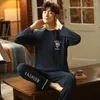 Vêtements de nuit pour hommes coréens style minimaliste hommes pyjamas ensemble pantalon à manches longues coton pour garçons loisirs hommes pijamas mode homesuits