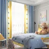 Rideau frais bleu coton et lin couture jaune nordique simple chambre d'enfant rideaux garçons chambre filles baie vitrée ombrage complet