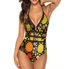 Damskie stroje kąpielowe moda moda jesień kolory brązowe zielone okrągi pomarańczowe czarny siatka kąpielowy One Piece Backless Sexy Beach Wear Summer