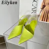 Klänningskor Eilyeken Summer Slingbacks Kvinnor tofflor Eleganta låga klackar pekade Toe Fashion Ladies Wedding Dress Mules Shoes 230424