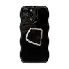 Coque de téléphone pour IPhone 14 Plus 13 12 11 Pro Max noir pur contracté personnalité ondulée bordure support en métal Protection couverture arrière