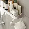 Prateleiras de banheiro sem perfuração Rack de armazenamento de banheiro montado na parede Prateleira de chuveiro Shampoo Organizador de maquiagem Prateleira de banheiro com 2 ganchos 231124