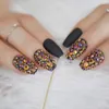 Faux ongles moyen cercueil pur noir couleur Gel conseils décoration main factice faux bâton sur strass ongles IMABC