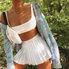 Skirts 2023 A-line Fresh High Waist Miniskirt With Leggings Solid Color Ruffle Casual Skirt Campus Style Summer Clothes Vintage B