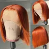 Ginger Orange Short Bob Straight Lace Front Épaule Longueur Synthétique Pour Femmes Chaleur Fibre Cheveux Frontal