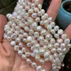 Catene fatte a mano lunghe 200 cm naturali 7-8 mm, collana di perle d'acqua dolce barocche bianche, catena per maglione