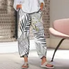 Women's Pants Harem Women Casual Loose Vintage Printed Elastic Waist Wide Leg Summer Irregular Pantalon Cropped Plus Size