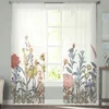 Gordijn bloemen vintage hand getrokken gordijnen voor woonkamer transparante tule raam slaapkamer decor sluier draperen