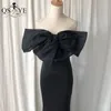 Abiti da festa Abito da sera a sirena con fiocco grande nero da sera con scollo a barchetta Elegante abito lungo formale elasticizzato dalla vestibilità semplice elastico