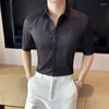 Mäns casual skjortor 2023 sommar tunt is silke affärskontor skjorta fast färg hemlig främre mid-ärms smala klänning för män