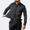 Chemises habillées pour hommes, couleur unie, manches longues, extensible dans 4 directions, chemise formelle, Business décontractée, boutonnée, en coton