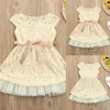 Mädchenkleider Sommer Kurzarm Blume Spitze Schmetterling Ende Taille Cutout Girls Prinzessin Kleid