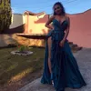 Rufos de gola turquesa Brufles de fenda Vestidos de baile de fenda