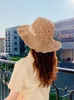 Chapeaux à large bord dentelle sangle chapeau de paille arc herbe femme casquette d'été plage visière en plein air vacances Protection solaire pliable Eger22
