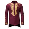 Chemises décontractées pour hommes Chemise imprimée bronzée africaine élégante pour hommes Vin Totem rouge à manches longues Festival ethnique traditionnel Mariage Dashiki