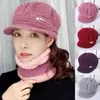 Visières hiver polaire chapeau bonnets femmes tricoté garder au chaud en peluche casquette à visière moyen âge Double couches citrouille béret coupe-vent