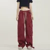 Pantaloni femminili americani a larga gamba larga da donna pantaloni di design high street tasca per pantaloni dritti joggers streetwear