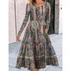 Casual Jurken Mode O-hals Lange Mouw Print Maxi Jurk Vrouwen 2023 Herfst Winter Losse Grote Zoom Elegante Vintage Voor